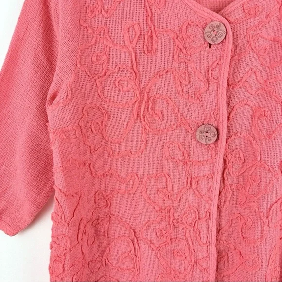 Focus Casual Life Top Womens Large Gauze Lagenlook Artsy Pink Pockets Cardigan - Picture 2 of 8